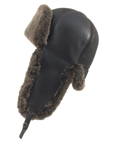 Russian Ushanka Fur Hat In Sheepskin Dark Brown