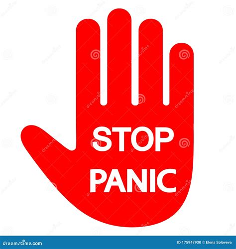 panic stop sign red warning hand  text   white background stock vector illustration