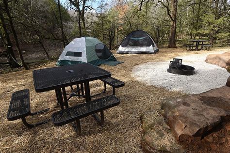 pitch  tent hike   trail  devils den  arkansas democrat