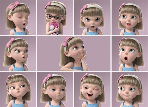 face expressions girl 3d model rigged turbosquid cute cartoon girl