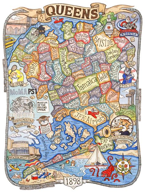 queens  york map art print    etsy