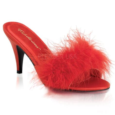 Fabulicious Amour 03 Red Fur Classic Marabou Slippers Kitten Heel