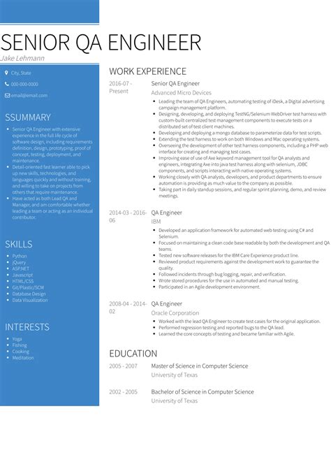 entry level qa engineer resume  resume sample    generation