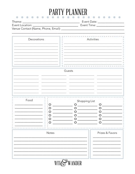 printable party planner  handcrafted life