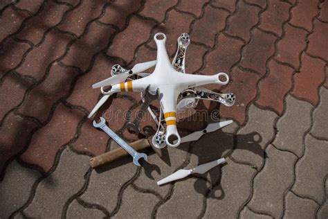 damaged drone stock photo image  helicopter flight