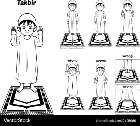 muslim prayer guide takbir position outline vector image