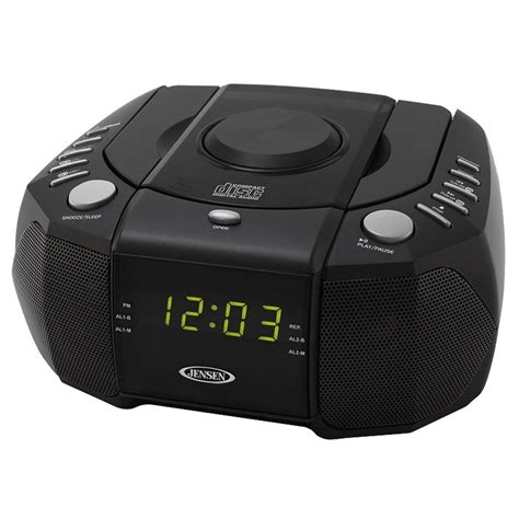 jensen compact dual alarm clock radio  toploading cd player large easy  read backlit