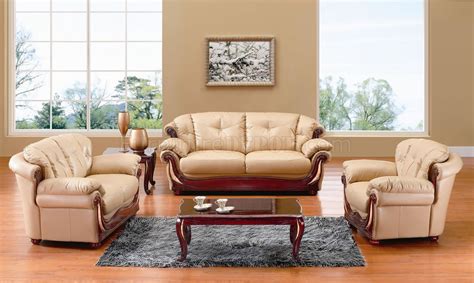 beige leather classic living room wcherry wooden accents