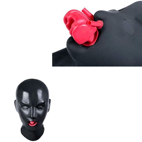 100 Latex Mask Rubber Unisex Hood With Red Mouth Teeth Lip Facing