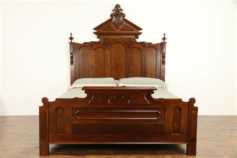 victorian antique  hand carved walnut burl king size bed