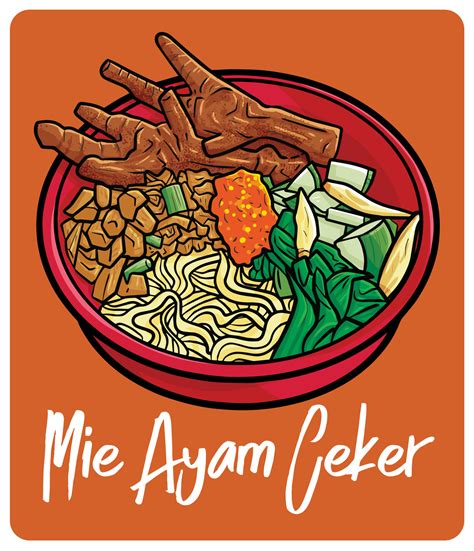 Mie Ayam Ceker A Traditional Food From Indonesia In Cartoon Style