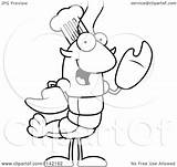 Waving Mascot Crawdad Lobster Character Chef Clipart Cartoon Thoman Cory Outlined Coloring Vector 2021 sketch template