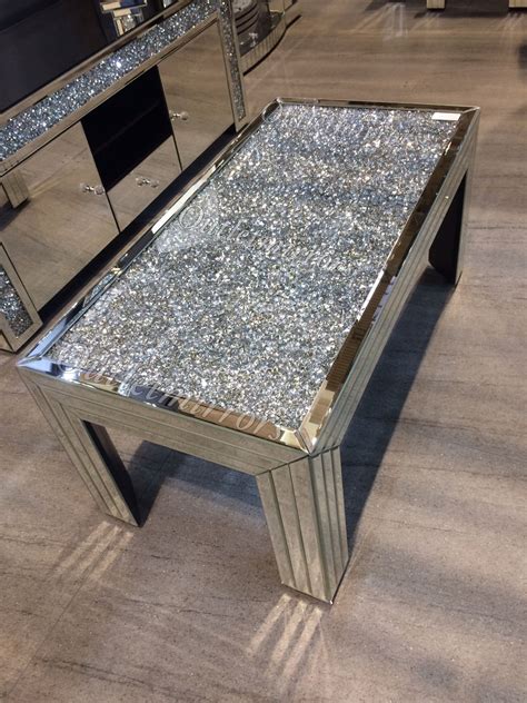 diamond crush sparkle crystal mirrored rectangular coffee table