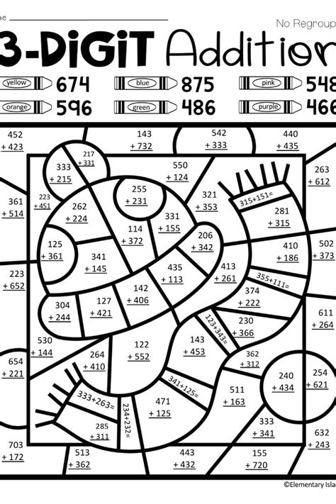 digit addition winter themed color  code math coloring worksheets