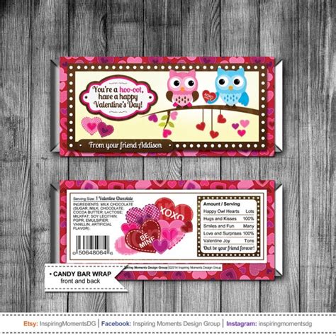 owl valentine candy bar wrappers printable personalized