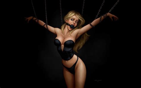 bondage erotica sexy pinup drawing of a busty blonde girl tight and gauged erotic desktop