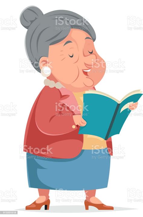 book reading grandmother old woman granny character adult icont cartoon