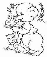 Coloring Teddy Holidays Bear Bring Cake Birthday Pages sketch template