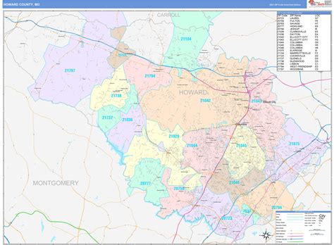 Howard County Md Wall Map Color Cast Style By Marketmaps