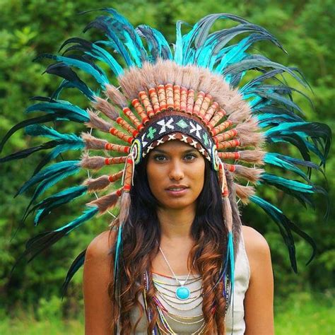 Aqua Colored Native American Headdress 75cm Indian