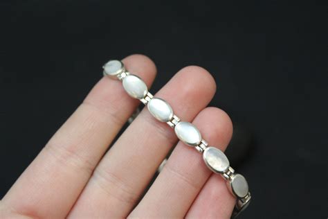 sterling silver mother  pearl link bracelet sterling silver shell jewelry mother  pearl