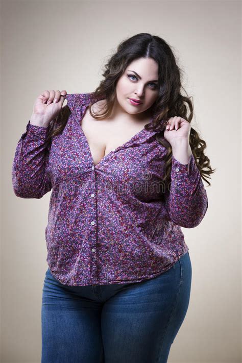 Plus Size Fashion Model In Casual Clothes Fat Woman On
