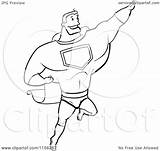 Strong Super Flying Hero Cartoon Coloring Guy Clipart Outlined Vector Thoman Cory Royalty sketch template