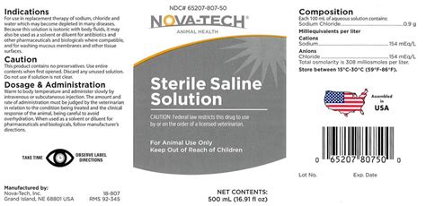 Sterile Saline Solution Nova Tech Inc Veterinary Package Insert