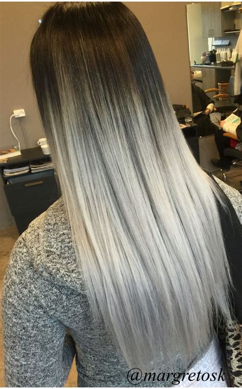 black root  platinum silver ends silver ombre gray hair grey hair color hair styles