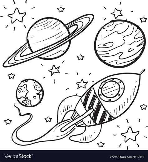 doodle space planets rocket ship stars explore vector image