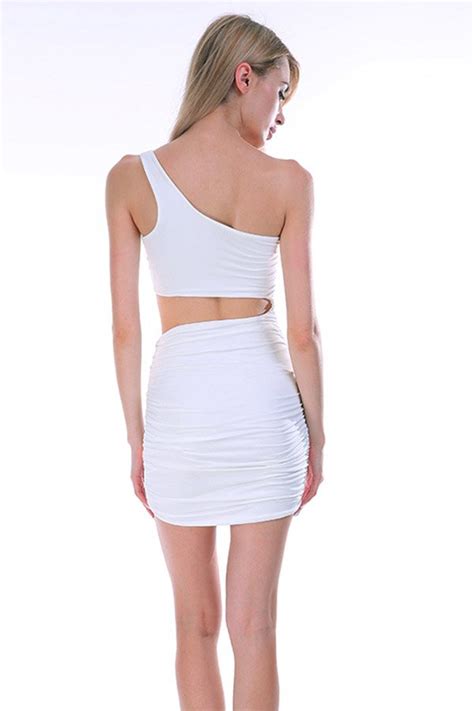 Cut Out Bodycon Dress Wrap With One Shoulder Design
