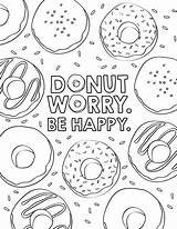 Donut Coloring Pages Birthday Kids Printable Happy Color Sheets Personalized Donuts Adult Doughnut Worry Party Activity Print Food Pdf Anime sketch template
