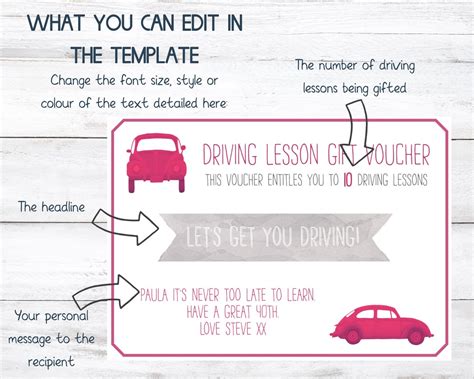 printable driving lesson voucher template