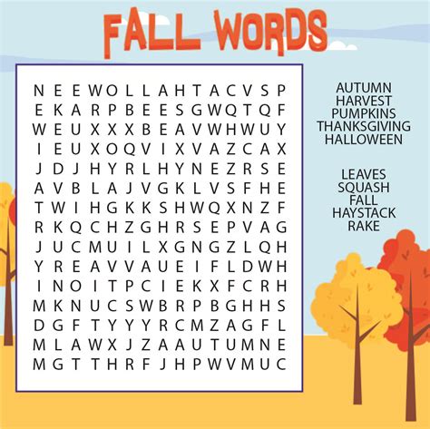 fall word searches printable
