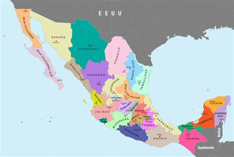 fixmapa politico de mexico  color nombres de estados  capitales