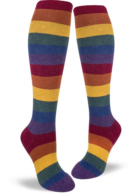 Rainbow Stripe Socks Womens Knee High Pride Sock Modsocks Heather