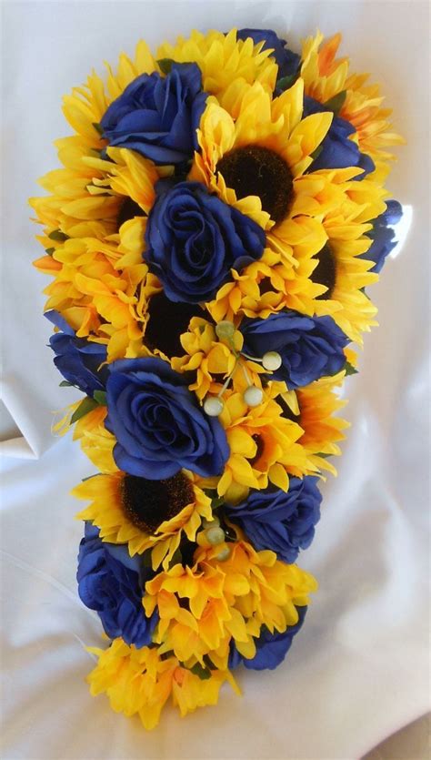 Royal Blue Roses And Sunflowers 2 Pieces Wedding Set Small Etsy