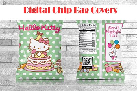 digital  kitty inspired treatchip bag covers lables etsy