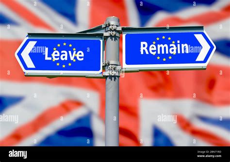 brexit sign post eu leave  eu remain concept sign   union