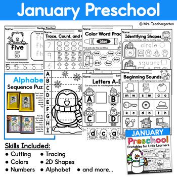 january preschool printables   teachergarten tpt