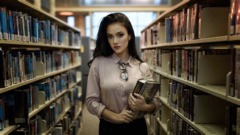 Women With Books In Library Hd Girls 4k Wallpapers Images