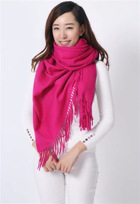 wool thick solid color winter shawl scarf scarves wrap  hot pink yw  womens