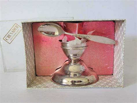 crusader silverware boxed egg cup spoon vintage silver plated egg cup