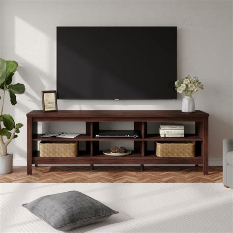 tv stand    tv entertainment center brown media cabinet tv console  living room