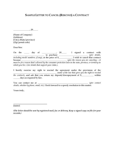 picture  letter  rescind cancel  contract business letter