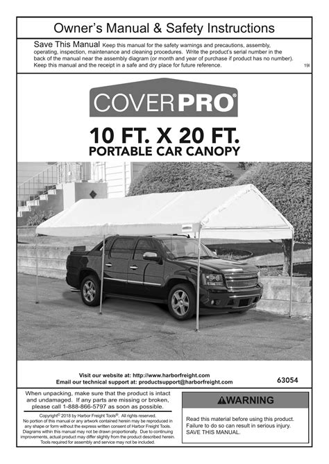 coverpro  assembly instructions manual     ft   portable car canopy