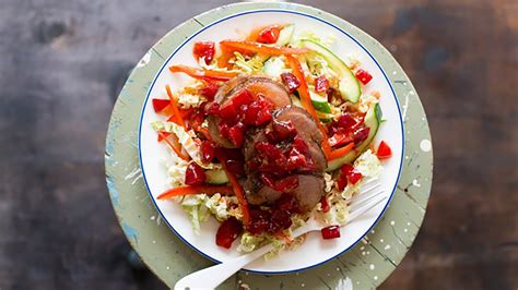 five spice pork salad with fresh plum dressing oversixty