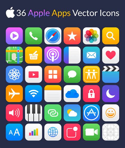 36 apple apps vector icons graphicsfuel