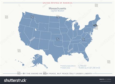 United States America Isolated Map Massachusetts Stock Vector Royalty