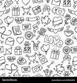 Valentines Doodle Vector Happy Seamless Style sketch template
